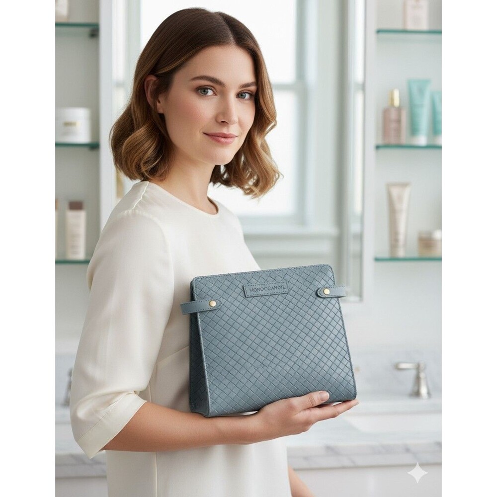 MoroccanOil Blue weave Cosmetic Makeup Travel Zipper Bag NEW